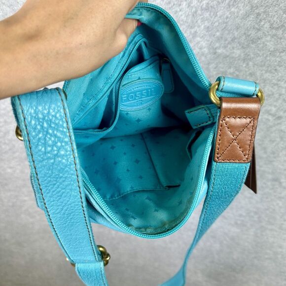 Fossil Morgan Crossbody Handbag Leather Purse Messenger Bag Turquoise Blue‎ - Picture 12 of 14